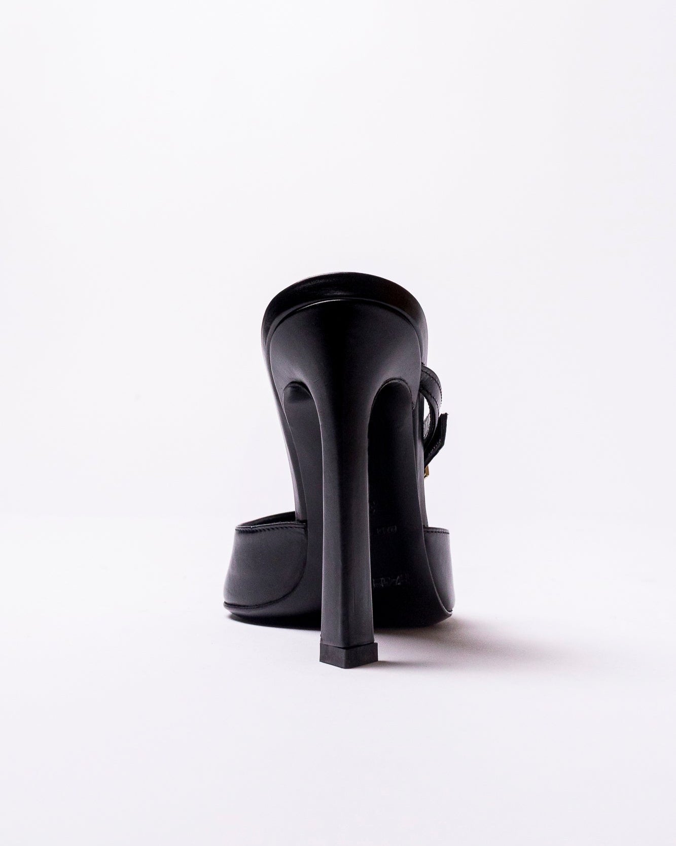 Black high-heeled shoe on a white background