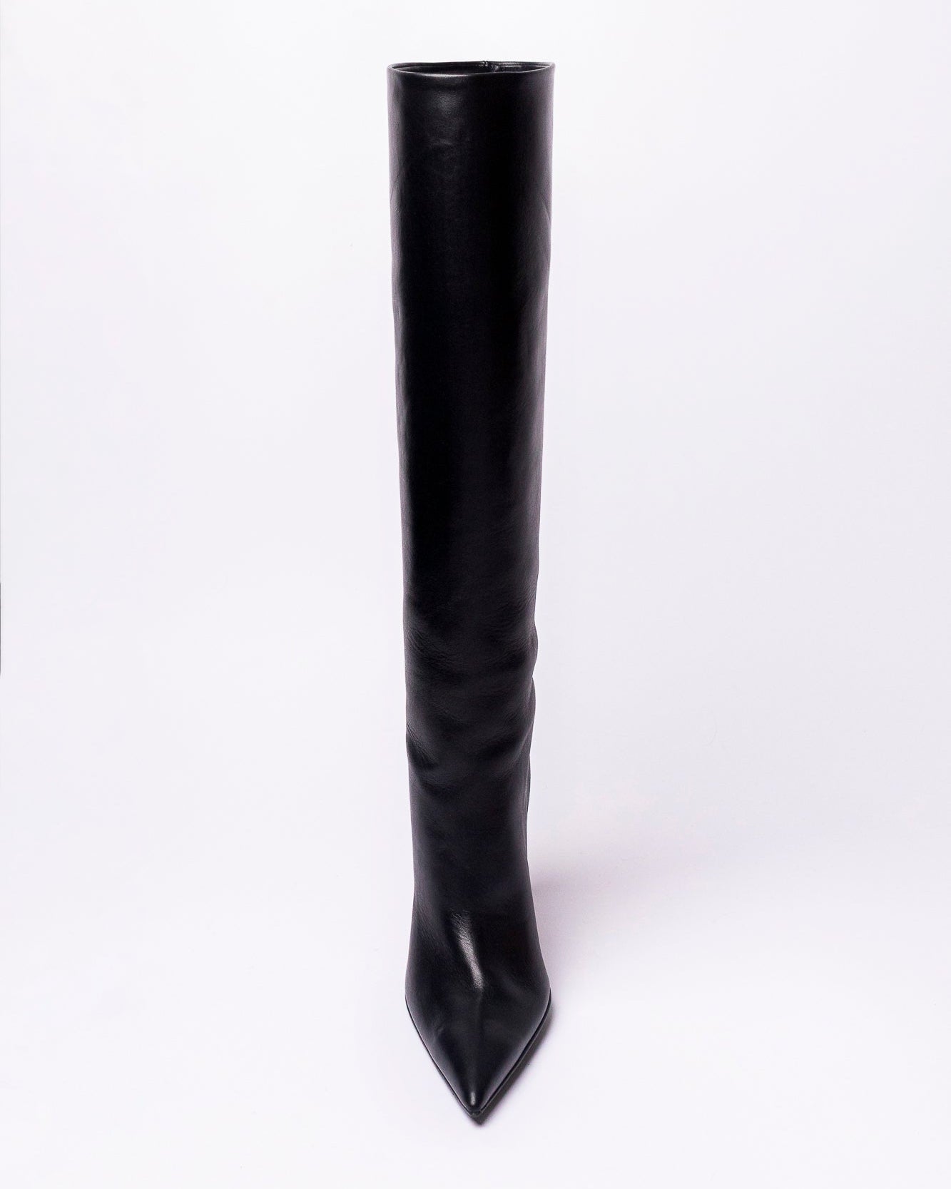 Black knee-high boot on a white background