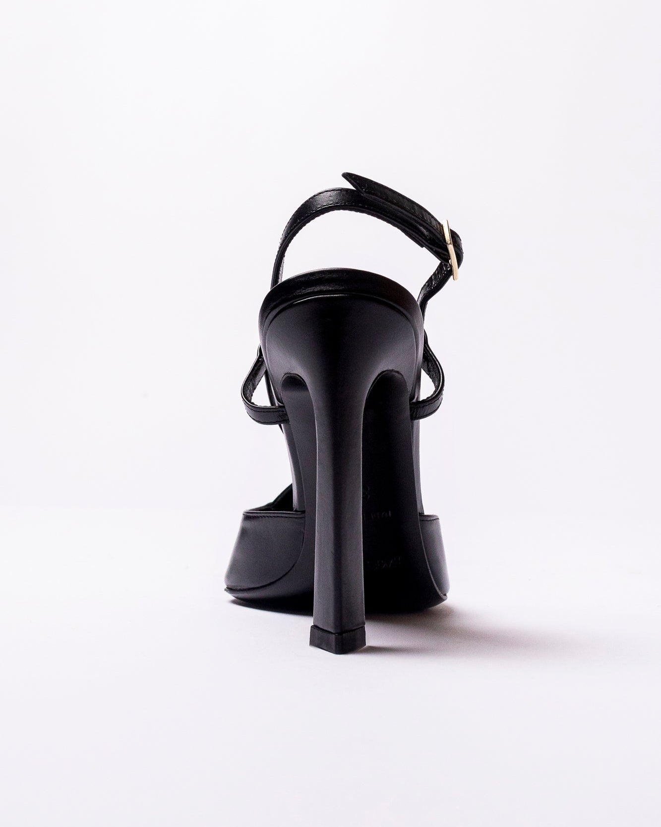 Black high-heeled shoe on a white background