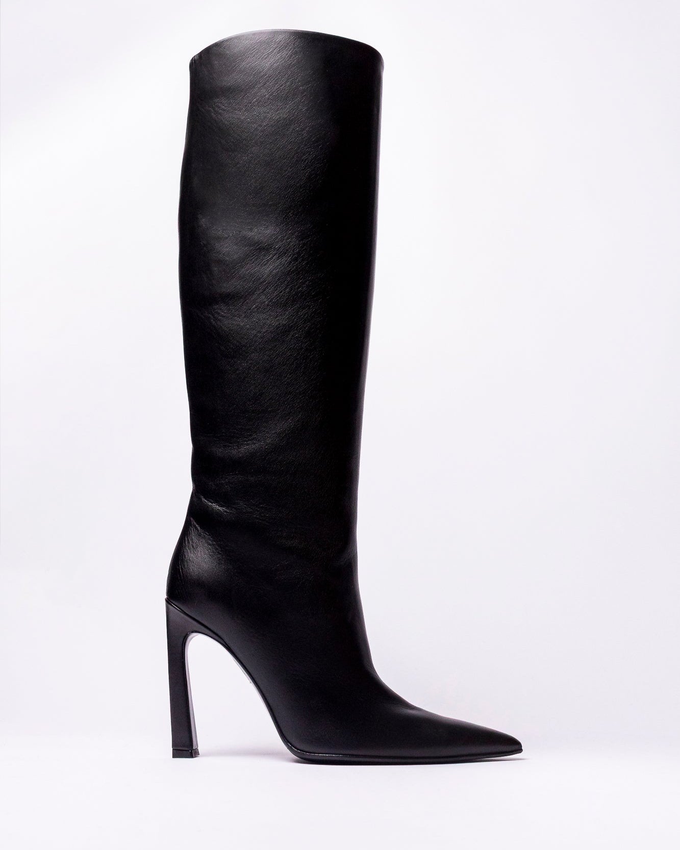 Black knee-high boot on a white background