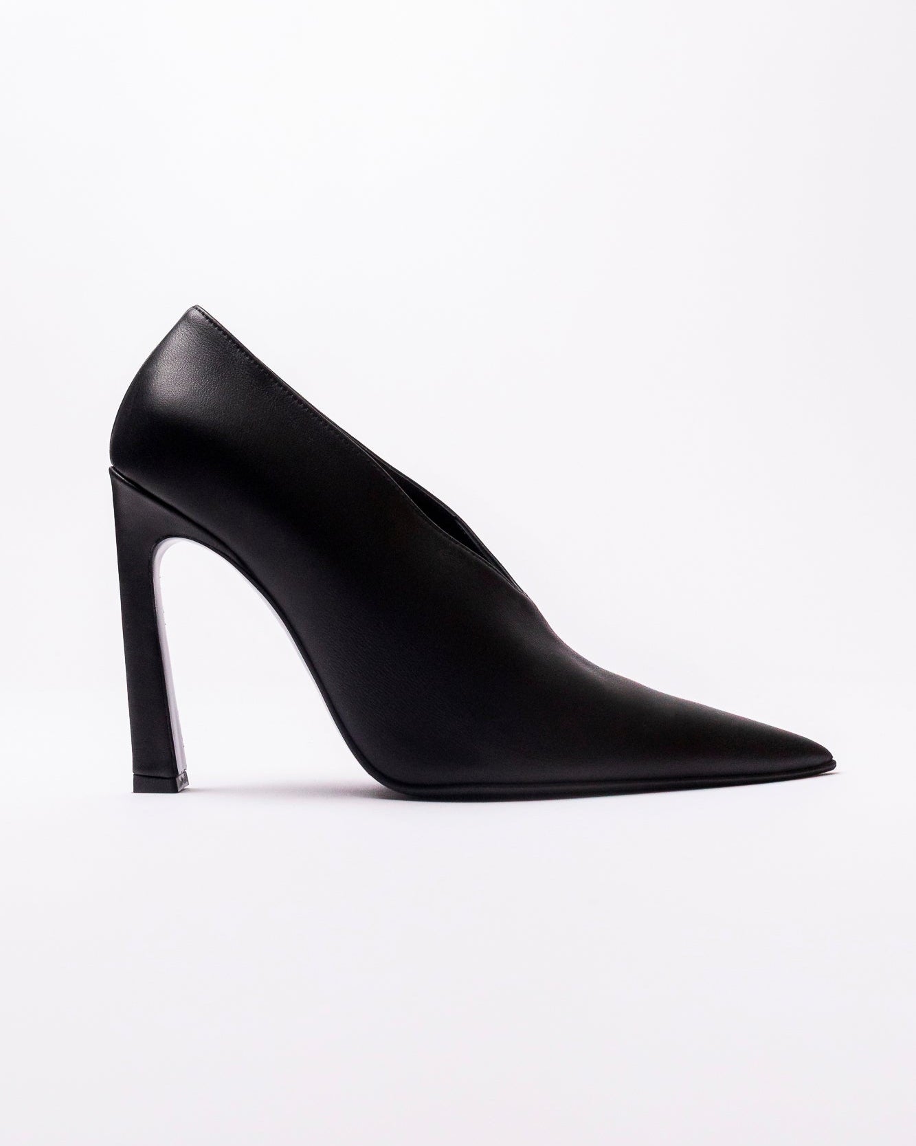Black high-heeled shoe on a white background